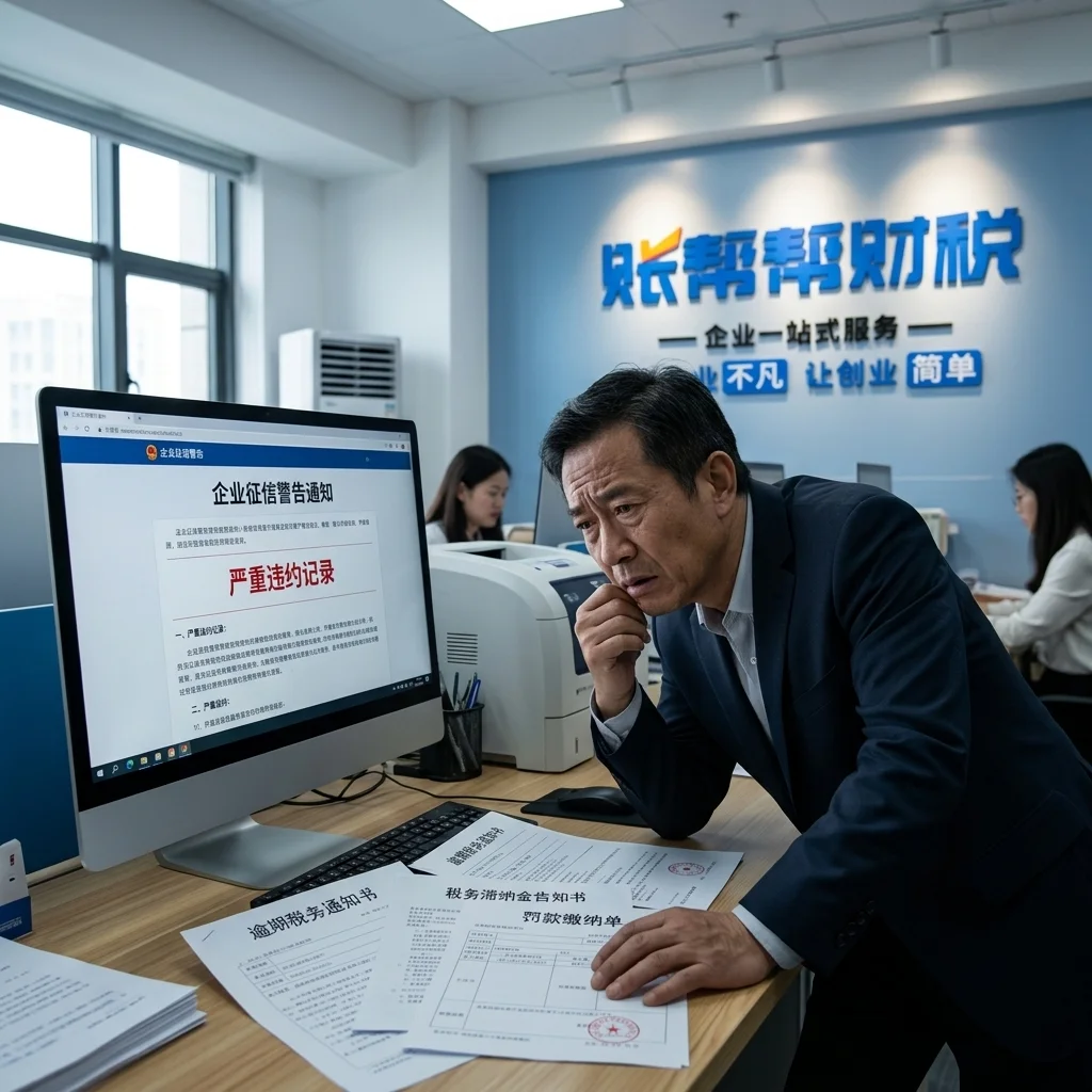 惠州某企业主查看企业征信警告通知，了解不注销公司的严重后果