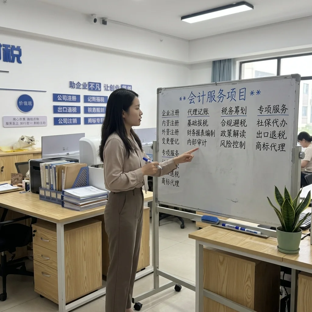惠州账帮帮财税会计在白板前讲解代理记账服务项目