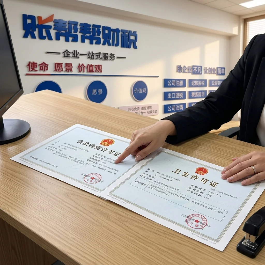 惠州账帮帮财税员工整理食品证件与卫生许可证对比材料