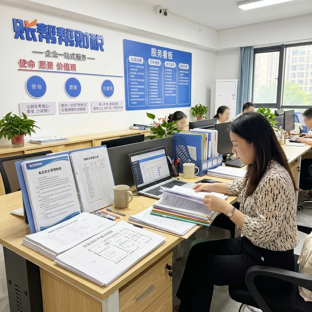 惠州账帮帮财税员工整理食品经营许可证审核材料