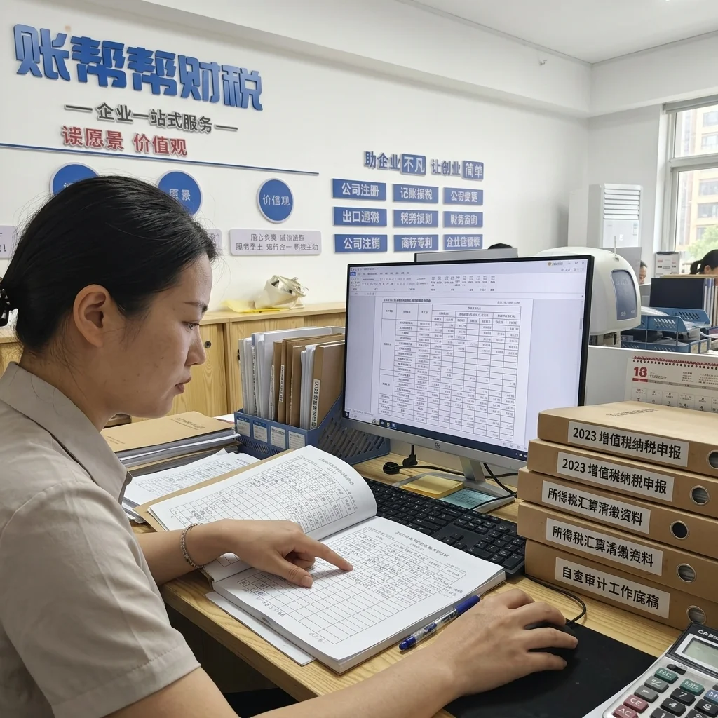 账帮帮财税工作人员核对账簿数据进行税务自查