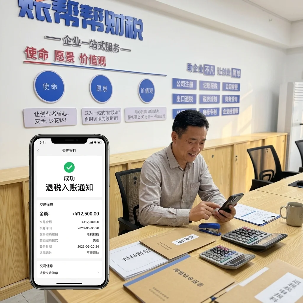 企业主收到退税入账银行通知