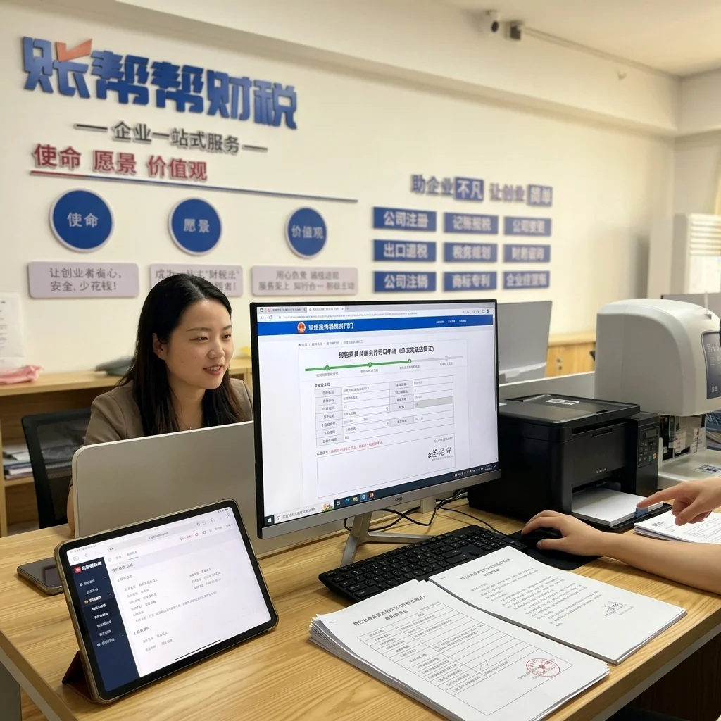 惠州账帮帮财税员工协助客户在电脑上办理无实体店食品经营许可