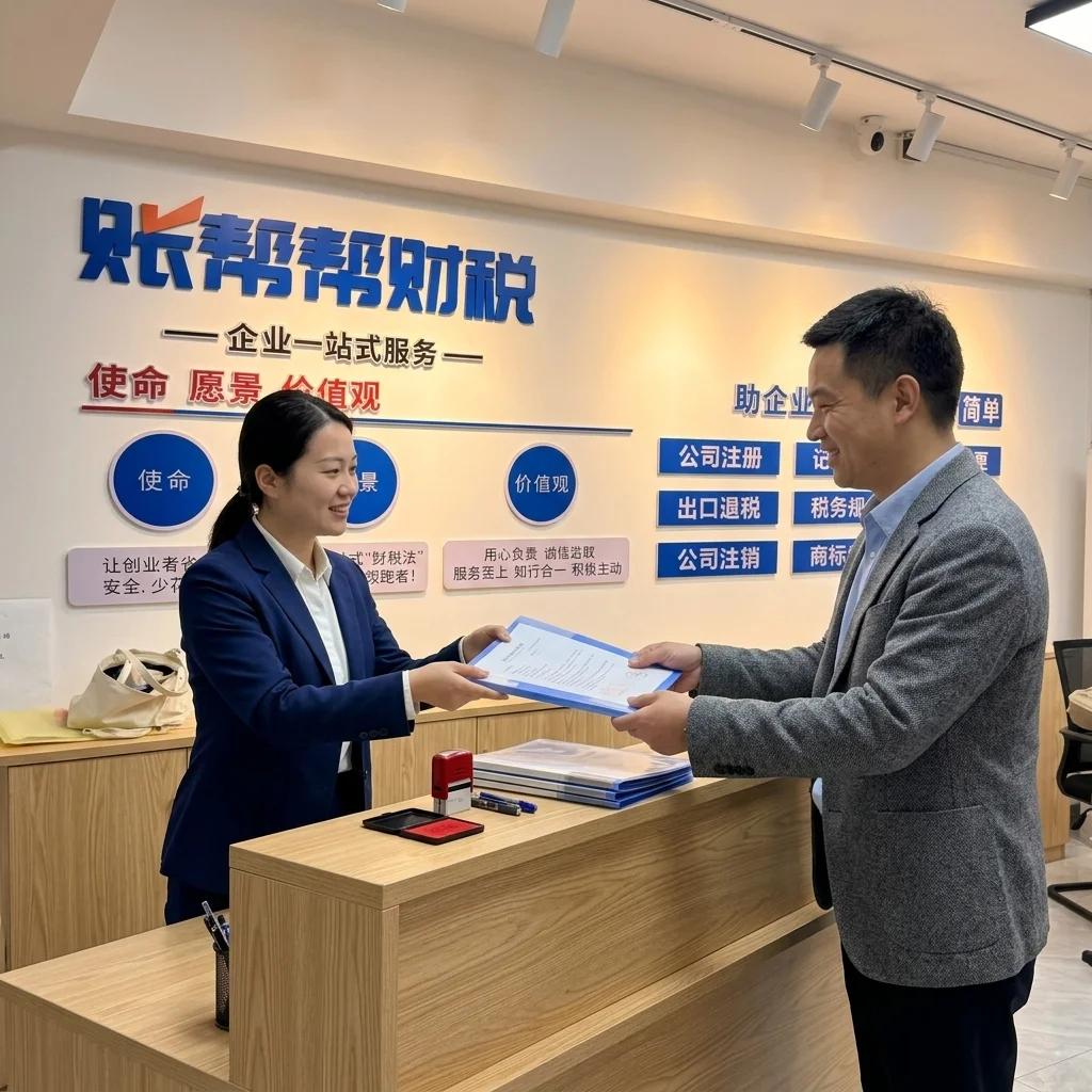 惠州代办营业执照服务——工作人员向客户交付注册文件