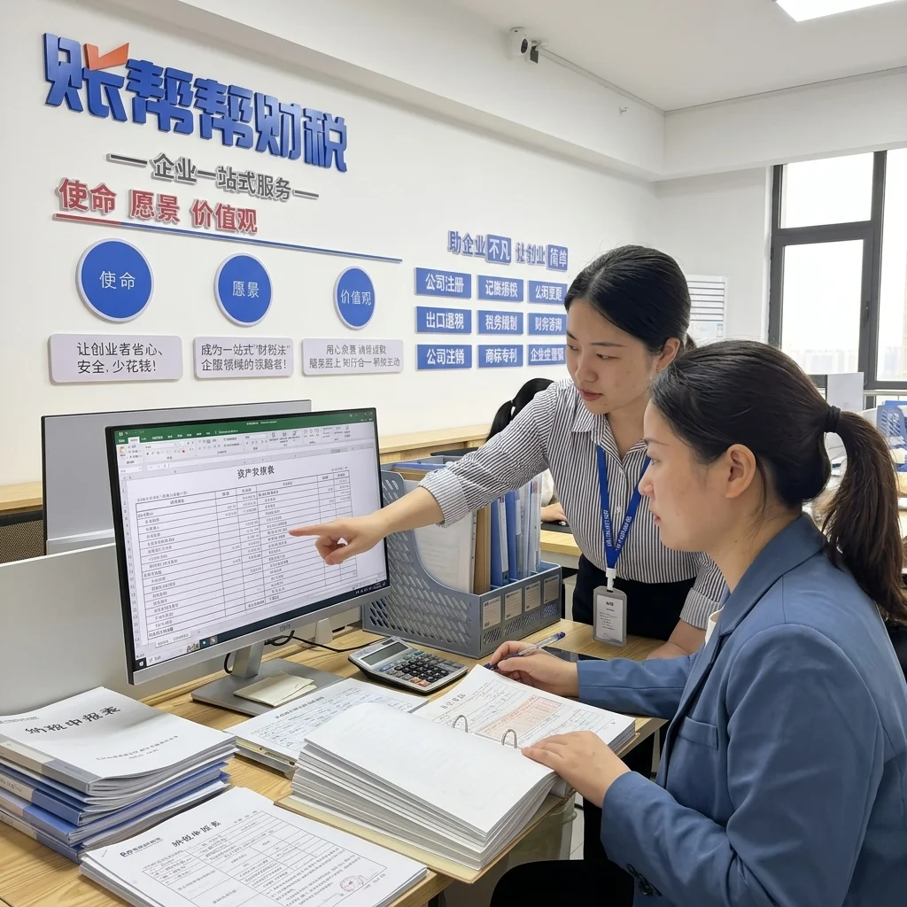 惠州账帮帮财税两位会计同事协作讨论财务报表